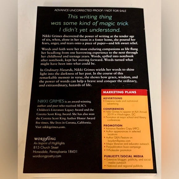 ORDINARY HAZARDS A Memoir by Nikki Grimes Advance Uncorrected Proof Paperback - Picture 3 of 6